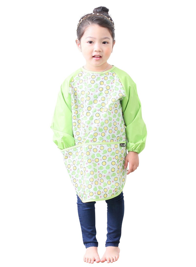 Plie Kids Painting Apron â€“ Waterproof Long Sleeve Art Smock for Toddlers & Preschoolers, Messy Play, Baking, Crafts, Cooking, Sensory Activities (Ages 1â€“10), Green Orange (08-S) - Image 1